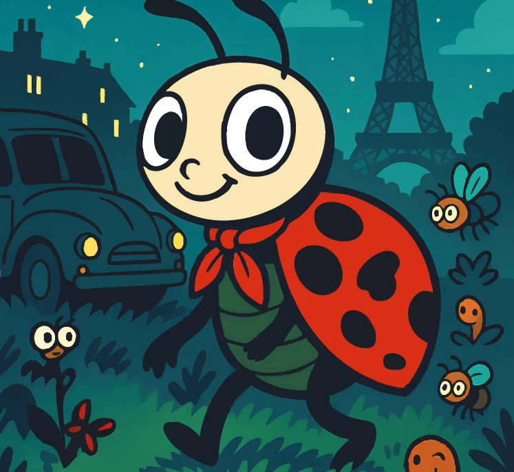 Illustration des Titels mit Fleckie bei Nacht und im Hintergrund der Eiffelturm.