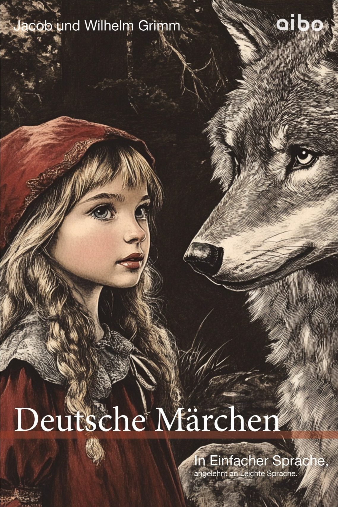 Deutsche Märchen Coverbild Rotkäppchen und der Wolf auf dem Buchtitel.
