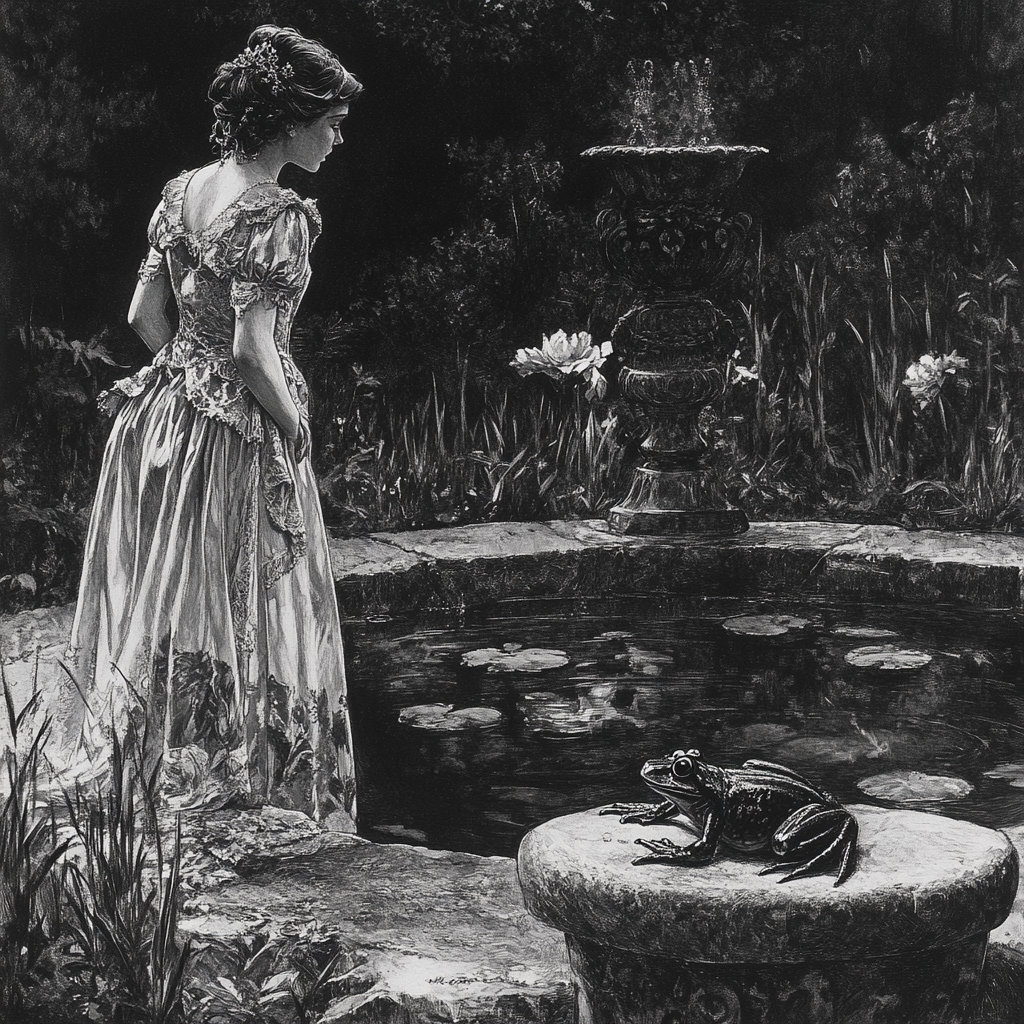 Der Froschkönig Illustration der Froschkönig in schwarz weiß