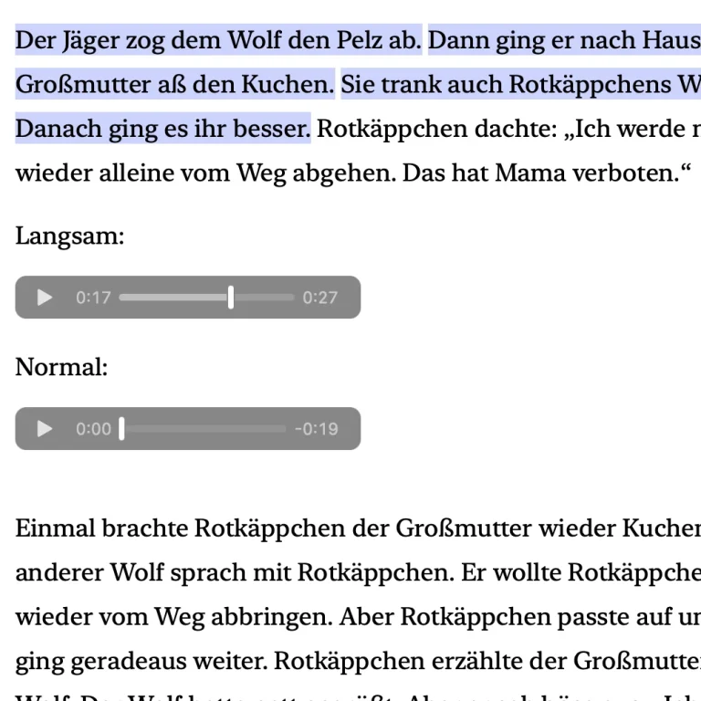Screenshot Audio Screenshot mit den gesprochenen Audiospuren in langsam und normal