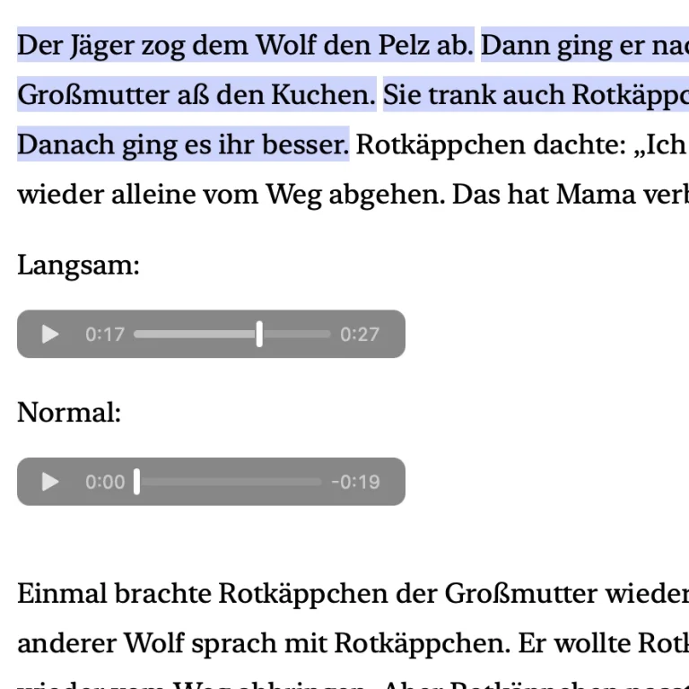 Screenshot Audio Screenshot mit den gesprochenen Audiospuren in langsam und normal